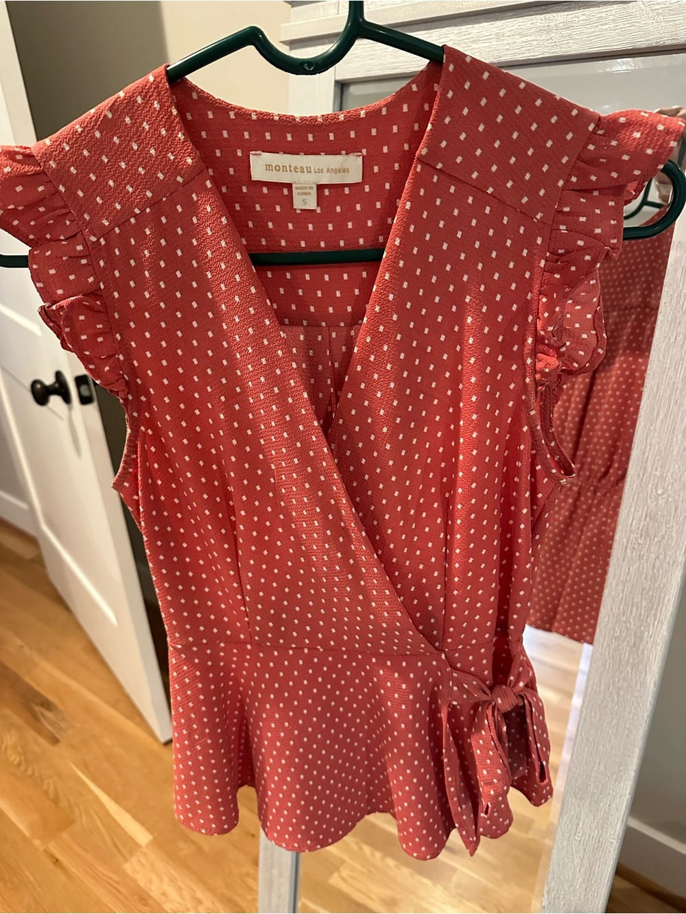 Monteau Polka Dot Wrap Peplum Blouse